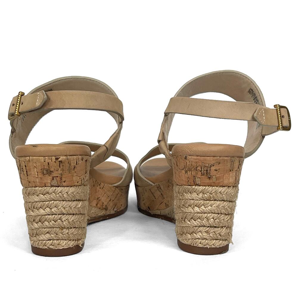 Ugg Elena Wedge Sandals Sz 8.5 Horchata Beige Nubuck Leather 3" Jute Cork Heel - Picture 4 of 11